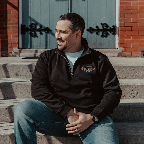 Cigar Bodega Embroidered Quarter Zip (Black) - Just Like Hero