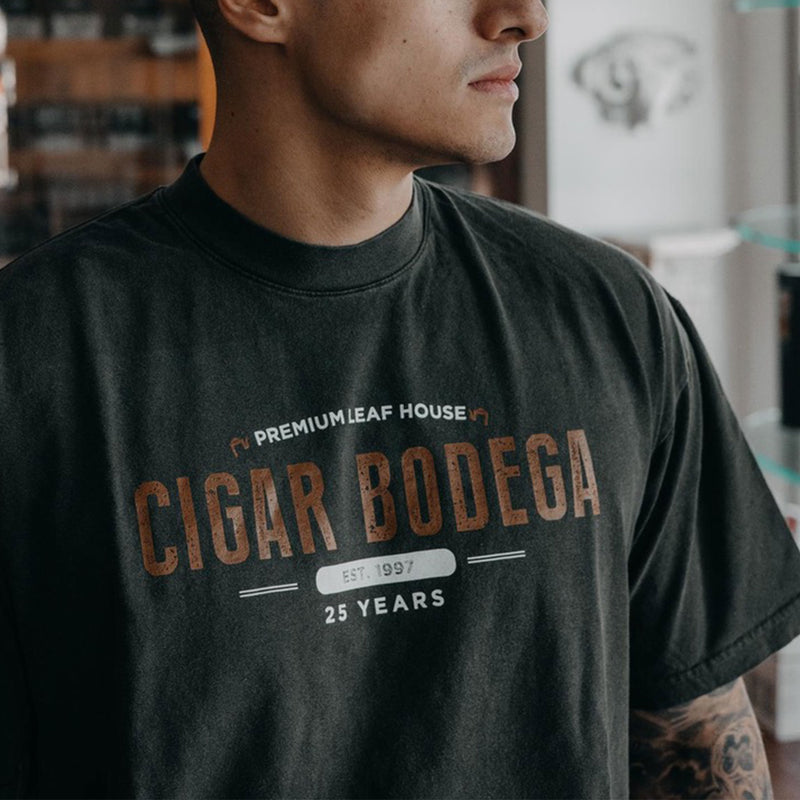 Cigar Bodega Vintage Tee (Black) - LA Apparel